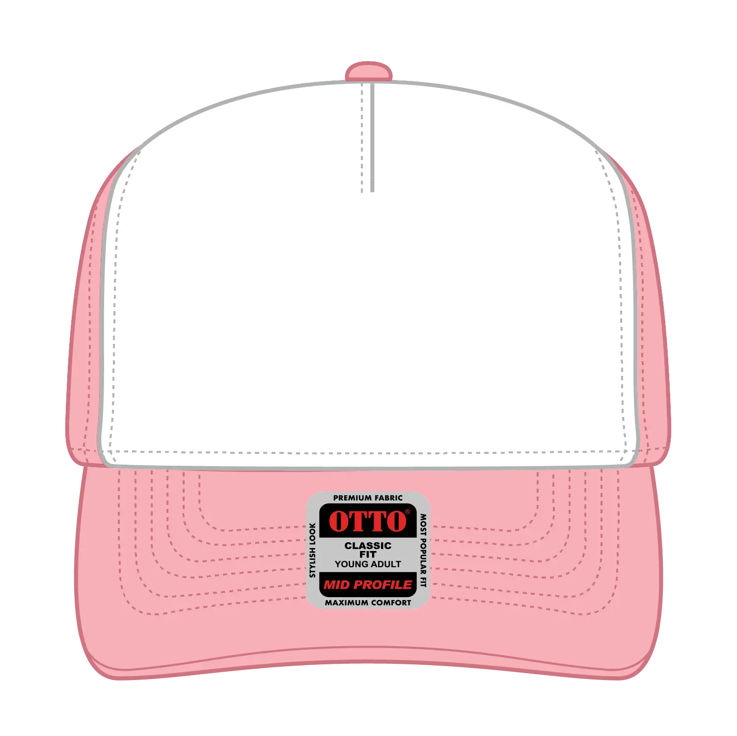 OTTO 31-069 5 Panel Mid Profile Baseball Cap - Pnk/Wht/Pnk - Pnk/Wht/Pnk / 6 1/2’’ - 7 5/8’’