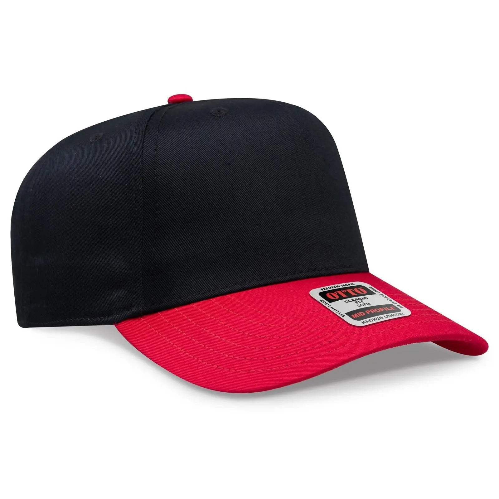 OTTO 31-069 5 Panel Mid Profile Baseball Cap - Red/Blk - Red/Blk / 6 1/2’’ - 7 5/8’’