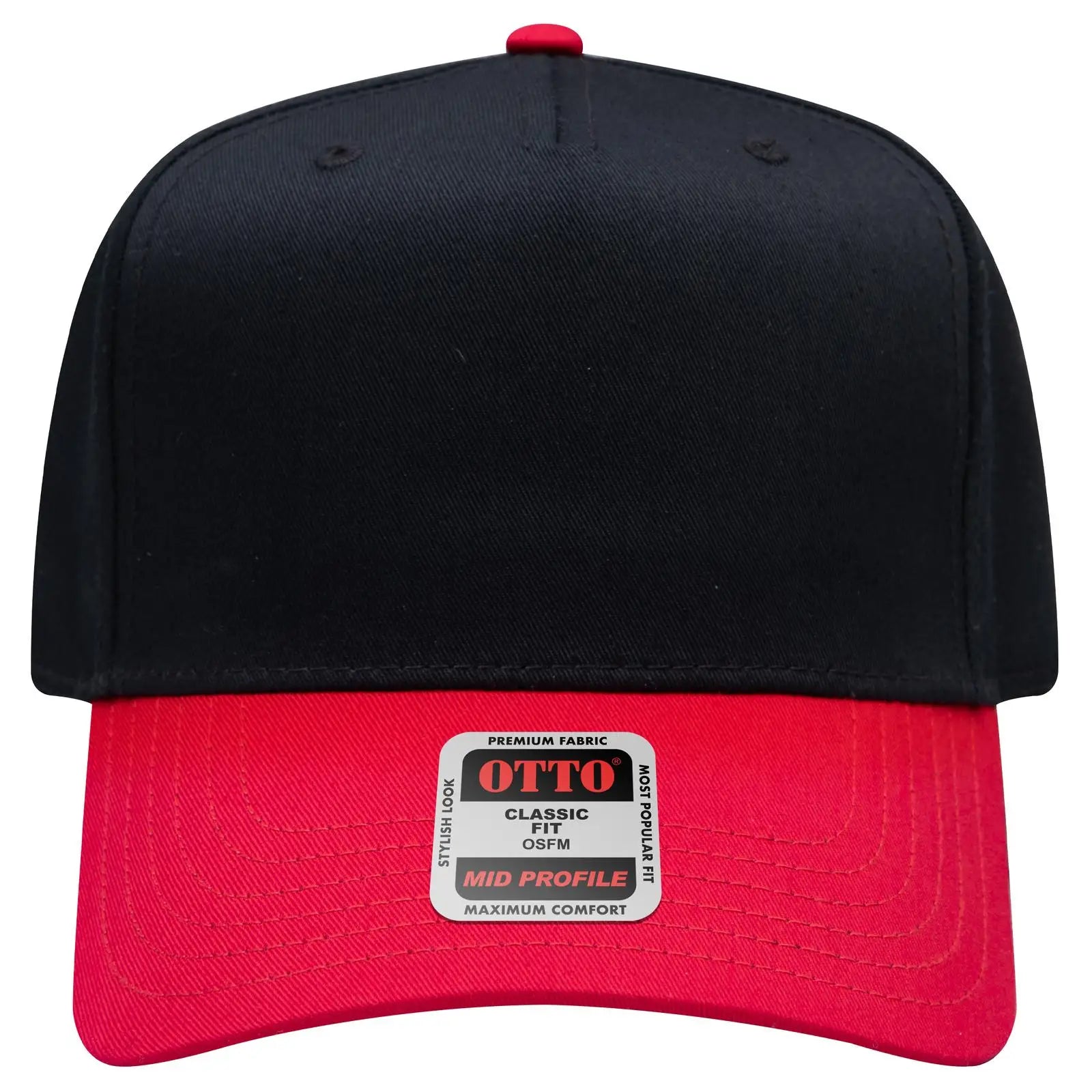 OTTO 31-069 5 Panel Mid Profile Baseball Cap - Red/Blk - Red/Blk / 6 1/2’’ - 7 5/8’’