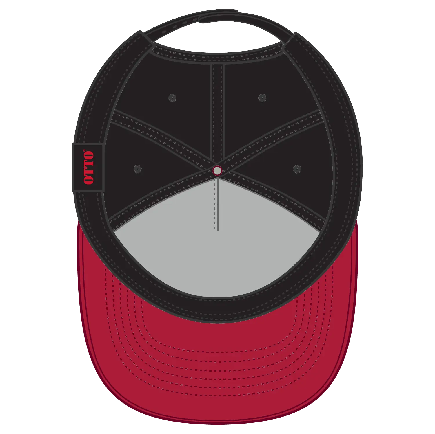 OTTO 31-069 5 Panel Mid Profile Baseball Cap - Red/Blk - Red/Blk / 6 1/2’’ - 7 5/8’’