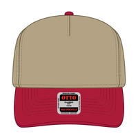 OTTO 31-069 5 Panel Mid Profile Baseball Cap - Red/Kha - Red/Kha / 6 1/2’’ - 7 5/8’’