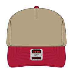 OTTO 31-069 5 Panel Mid Profile Baseball Cap - Red/Kha - Red/Kha / 6 1/2’’ - 7 5/8’’