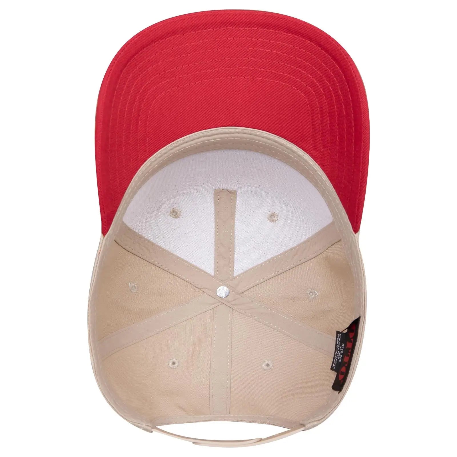 OTTO 31-069 5 Panel Mid Profile Baseball Cap - Red/Kha - Red/Kha / 6 1/2’’ - 7 5/8’’