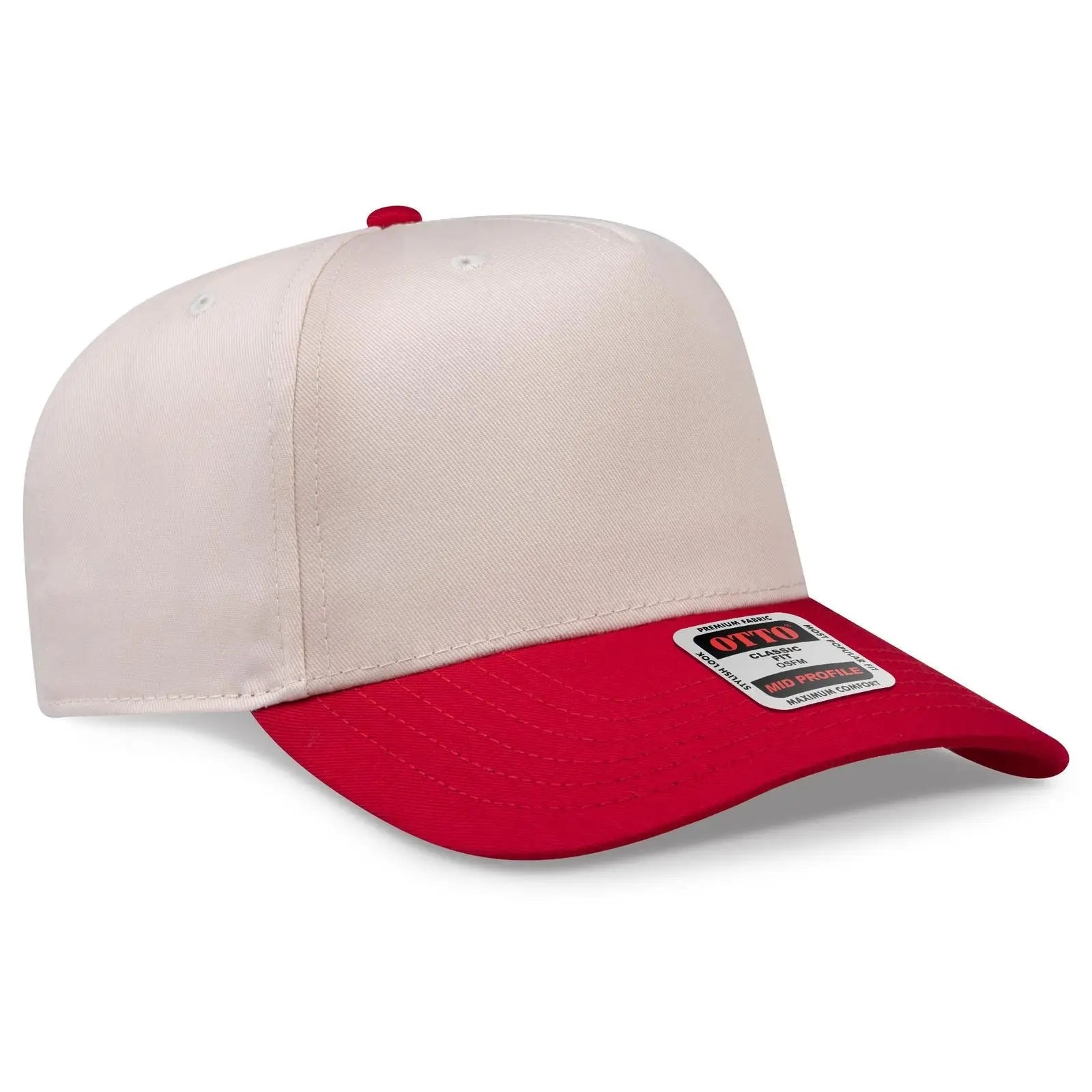 OTTO 31-069 5 Panel Mid Profile Baseball Cap - Red/Natl - Red/Natl / 6 1/2’’ - 7 5/8’’