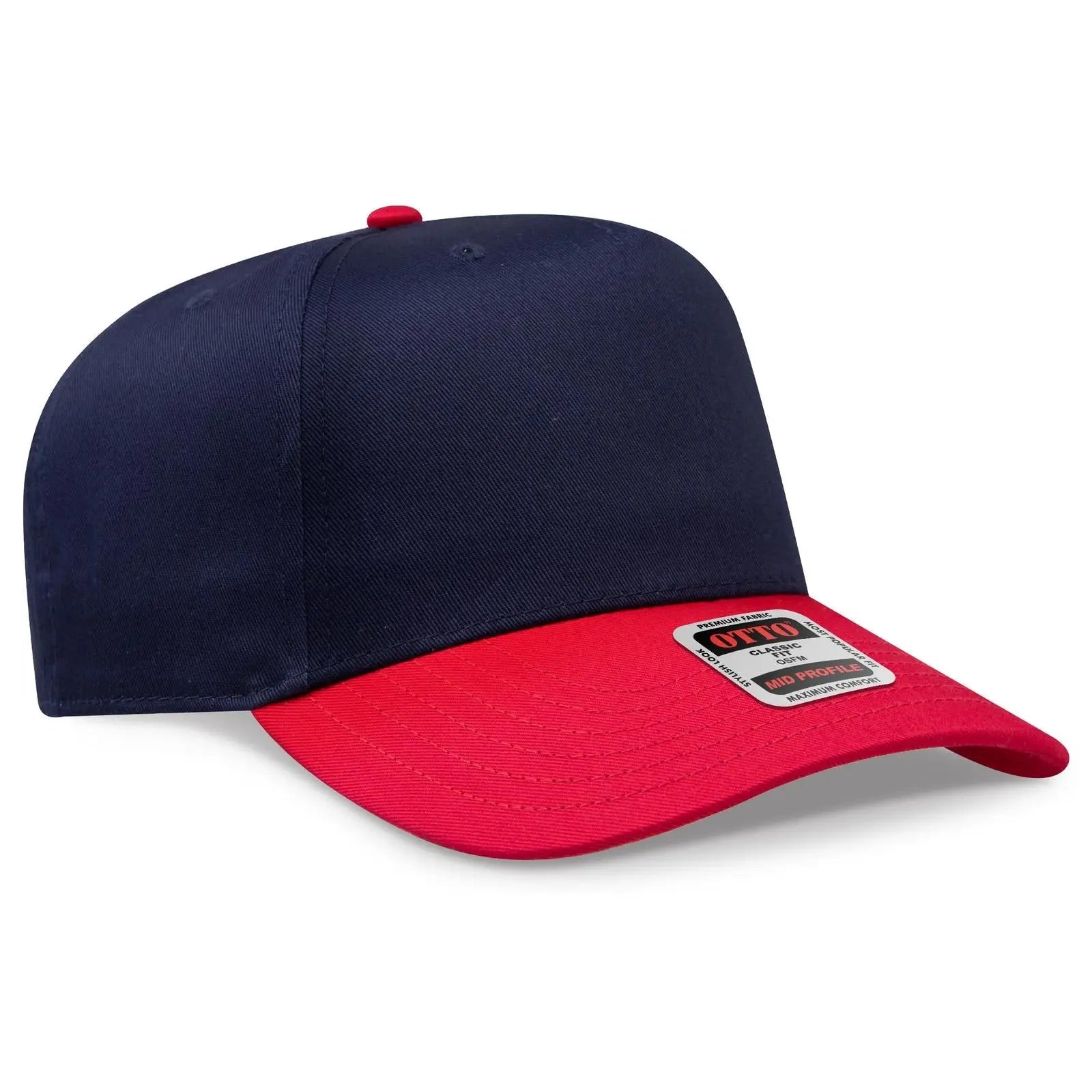 OTTO 31-069 5 Panel Mid Profile Baseball Cap - Red/Nvy - Red/Nvy / 6 1/2’’ - 7 5/8’’