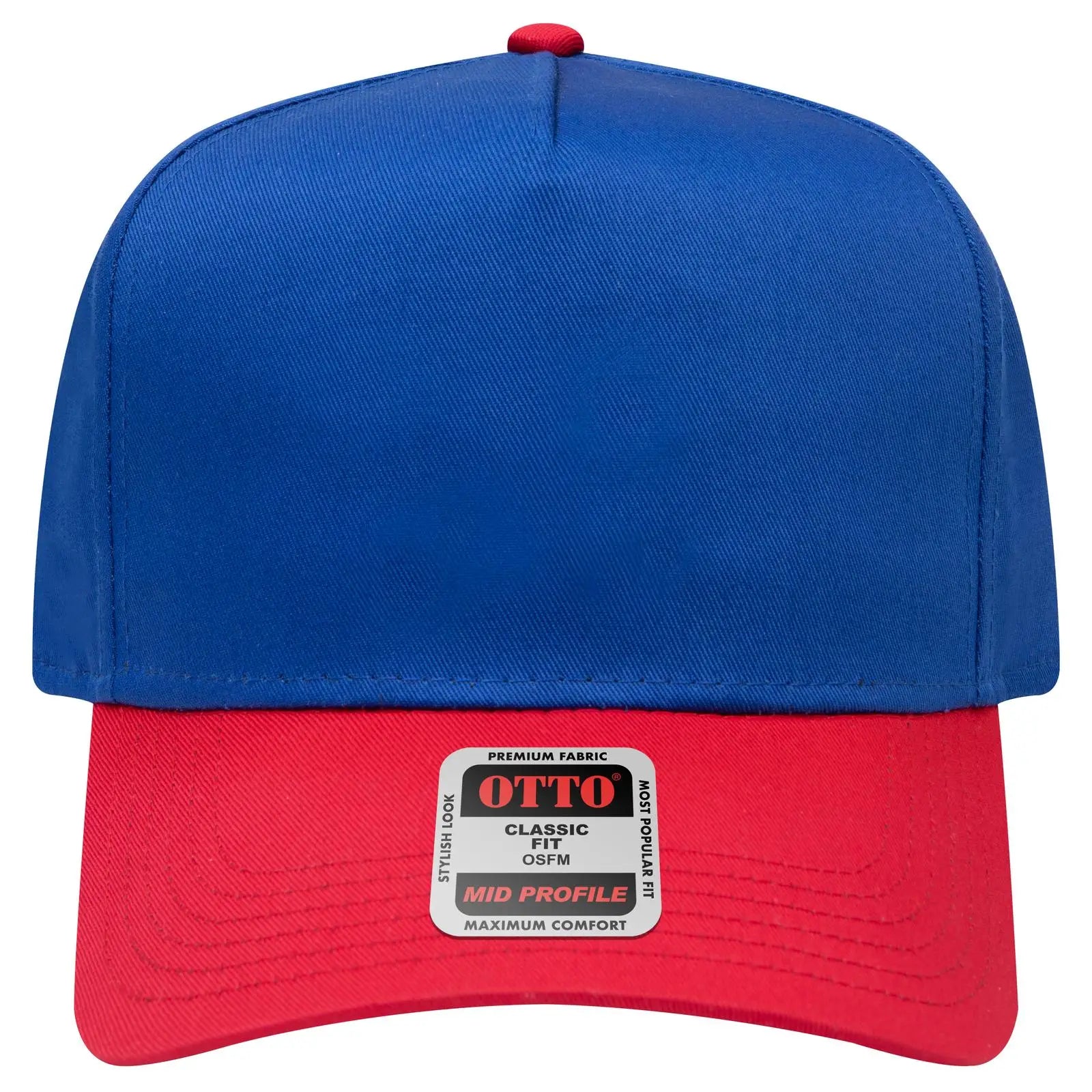 OTTO 31-069 5 Panel Mid Profile Baseball Cap - Red/Ryl - Red/Ryl / 6 1/2’’ - 7 5/8’’