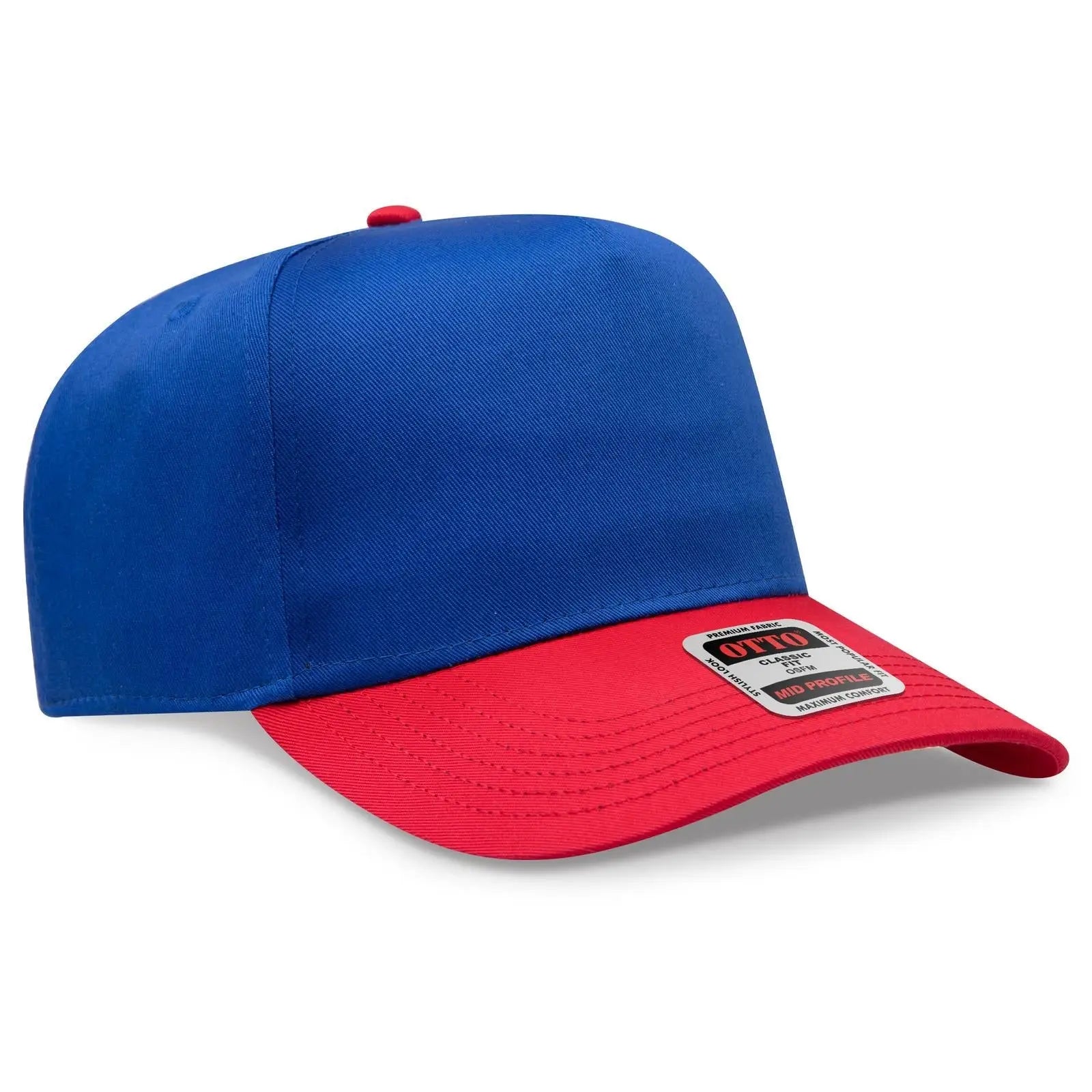 OTTO 31-069 5 Panel Mid Profile Baseball Cap - Red/Ryl - Red/Ryl / 6 1/2’’ - 7 5/8’’