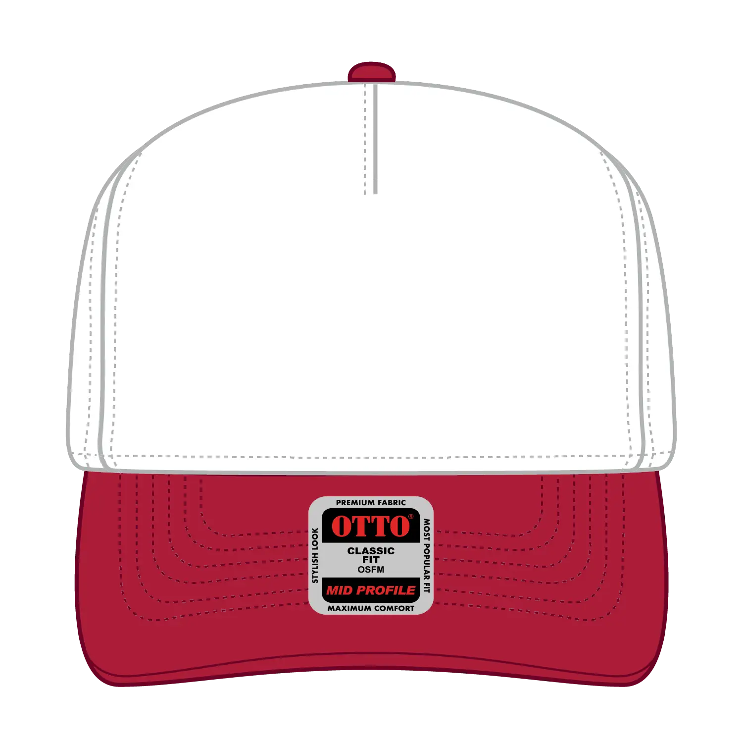 OTTO 31-069 5 Panel Mid Profile Baseball Cap - Red/Wht - Red/Wht / 6 1/2’’ - 7 5/8’’