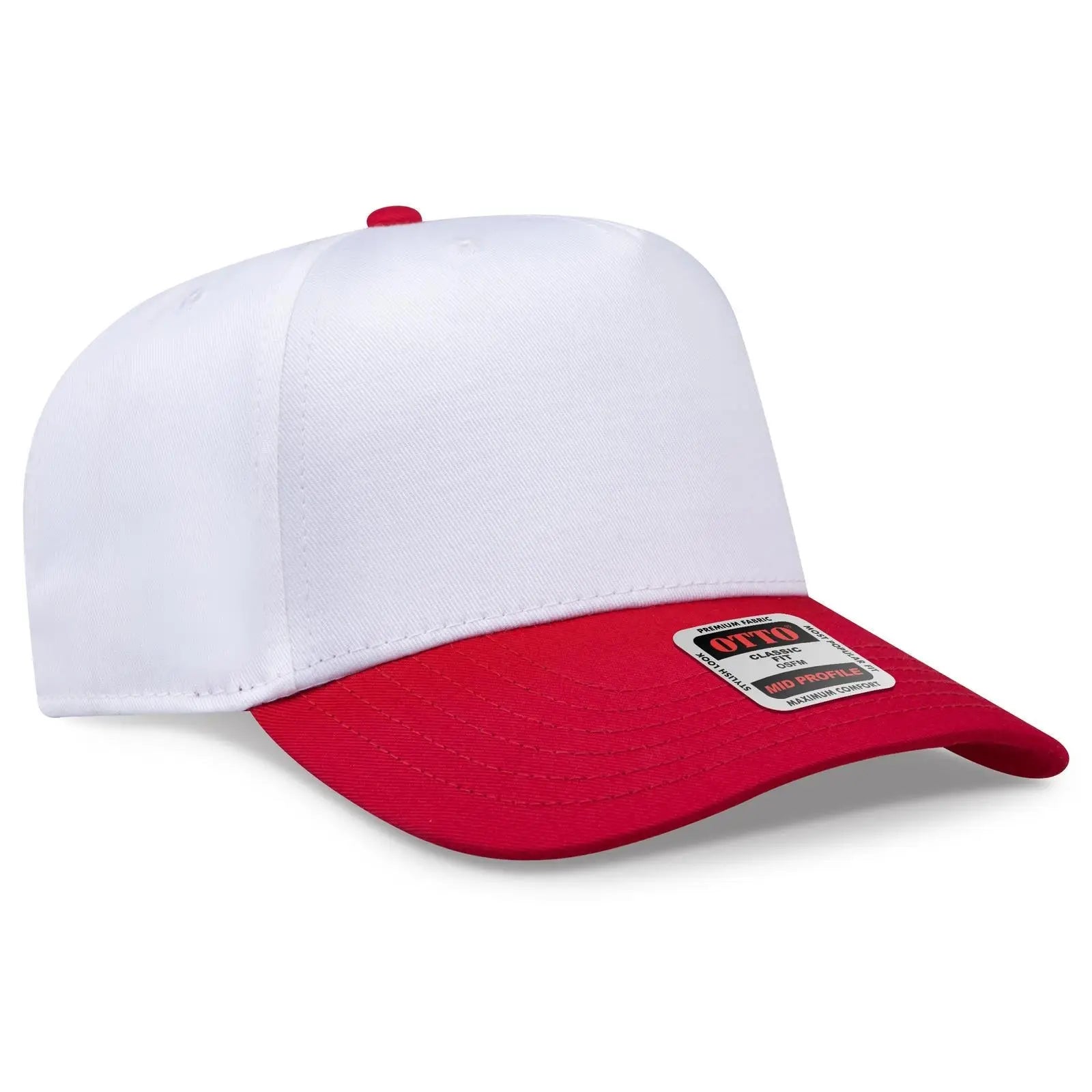 OTTO 31-069 5 Panel Mid Profile Baseball Cap - Red/Wht - Red/Wht / 6 1/2’’ - 7 5/8’’
