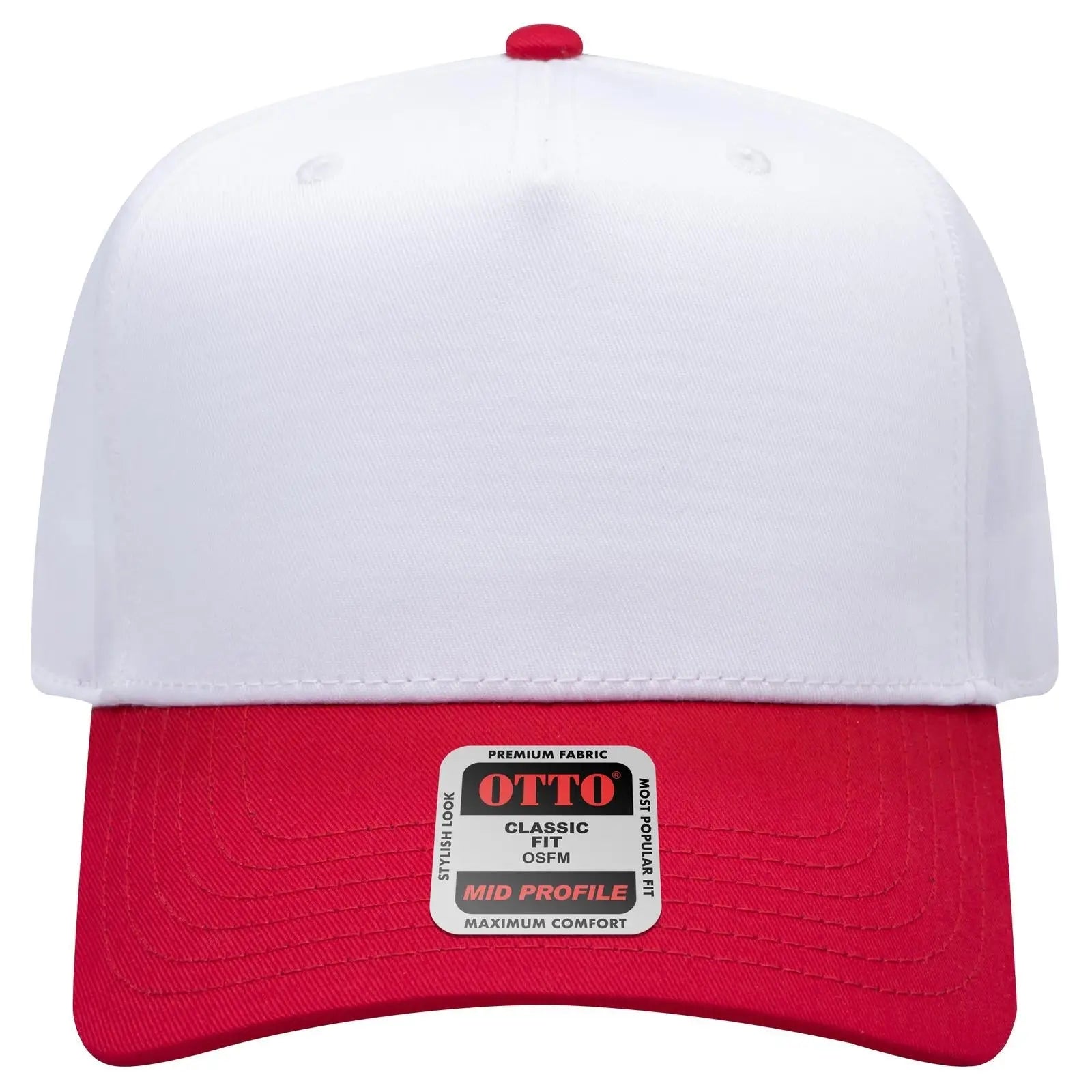 OTTO 31-069 5 Panel Mid Profile Baseball Cap - Red/Wht - Red/Wht / 6 1/2’’ - 7 5/8’’
