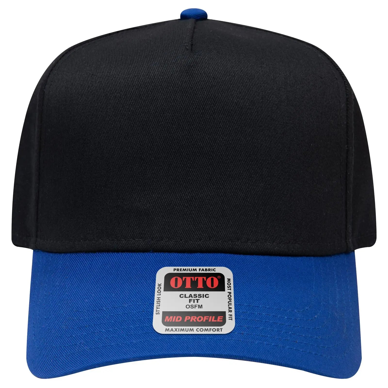 OTTO 31-069 5 Panel Mid Profile Baseball Cap - Royal/Black - Royal/Black / 6 1/2’’ - 7 5/8’’