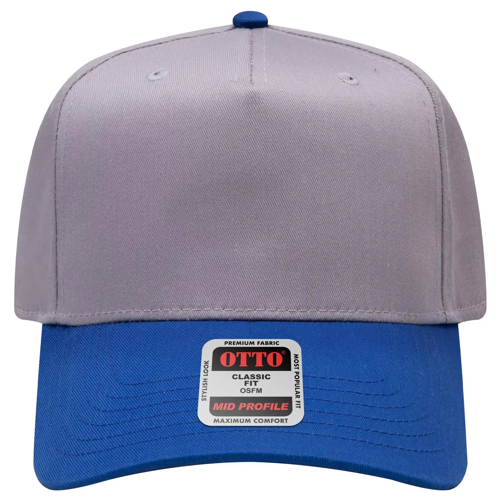 OTTO 31-069 5 Panel Mid Profile Baseball Cap - Ryl/Gry - Ryl/Gry / 6 1/2’’ - 7 5/8’’
