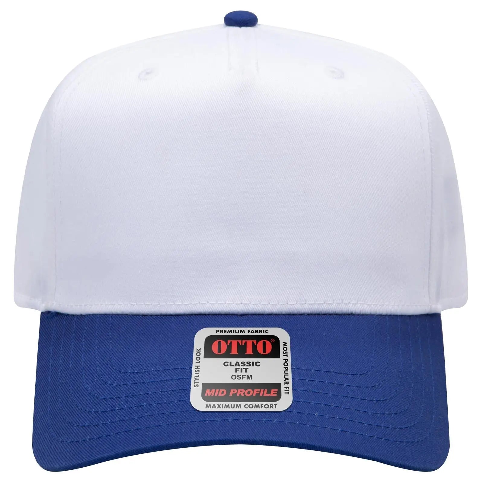 OTTO 31-069 5 Panel Mid Profile Baseball Cap - Ryl/Wht - Ryl/Wht / 6 1/2’’ - 7 5/8’’