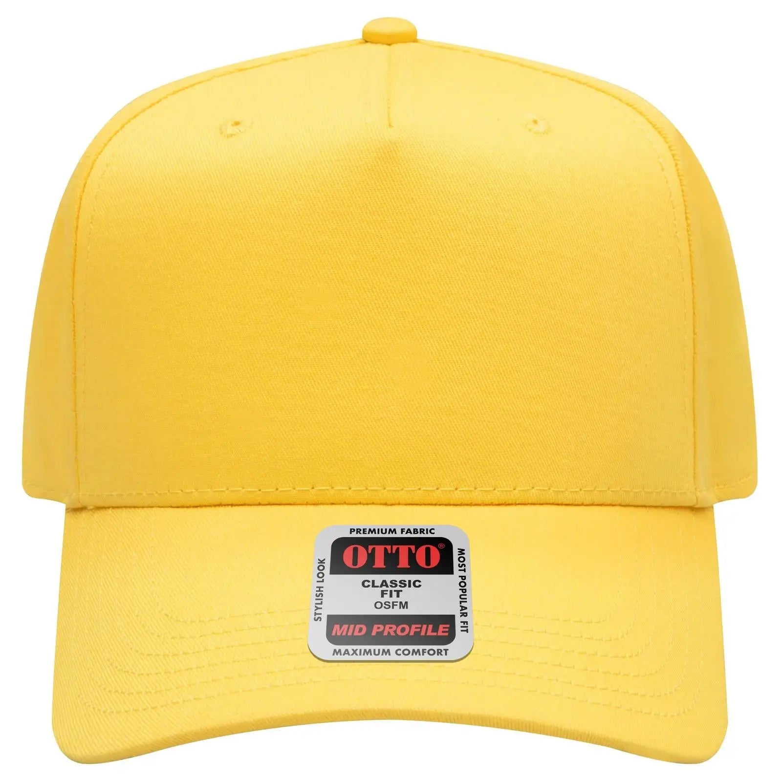 OTTO 31-069 5 Panel Mid Profile Baseball Cap - Yellow - Yellow / 6 1/2’’ - 7 5/8’’
