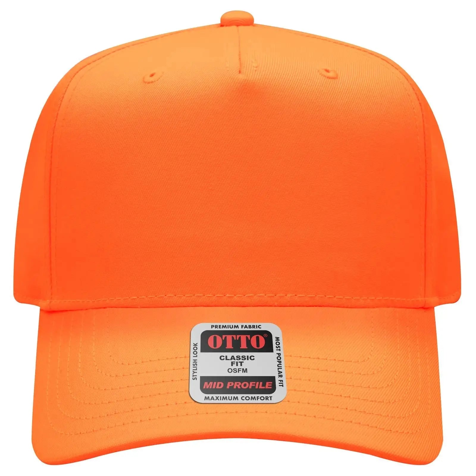 OTTO 31-069 Neon 5 Panel Mid Profile Baseball Cap - N. Orange - N. Orange / 6 1/2’’ - 7 5/8’’