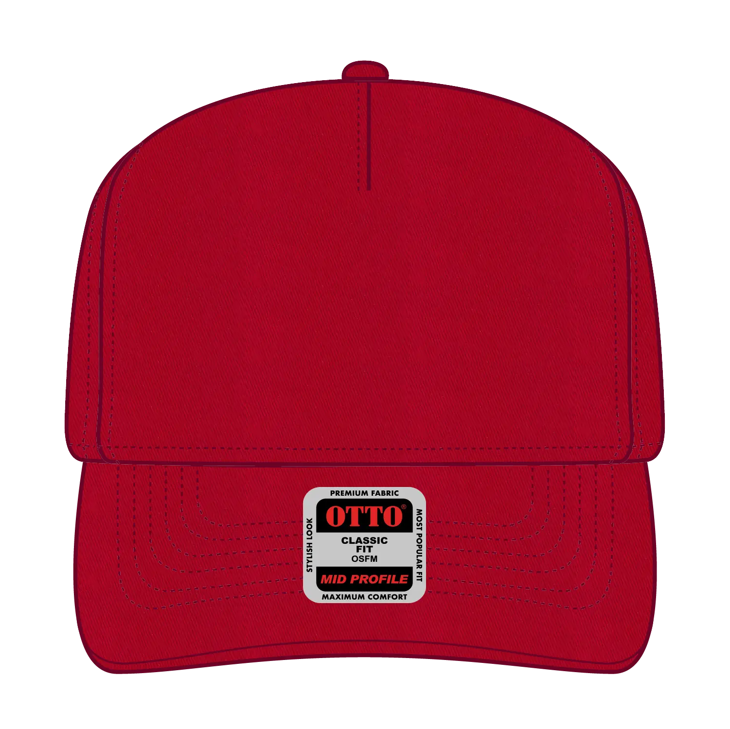 OTTO 31-538 5 Panel Mid Profile Baseball Cap - Red - Red / 6 1/2’’ - 7 5/8’’