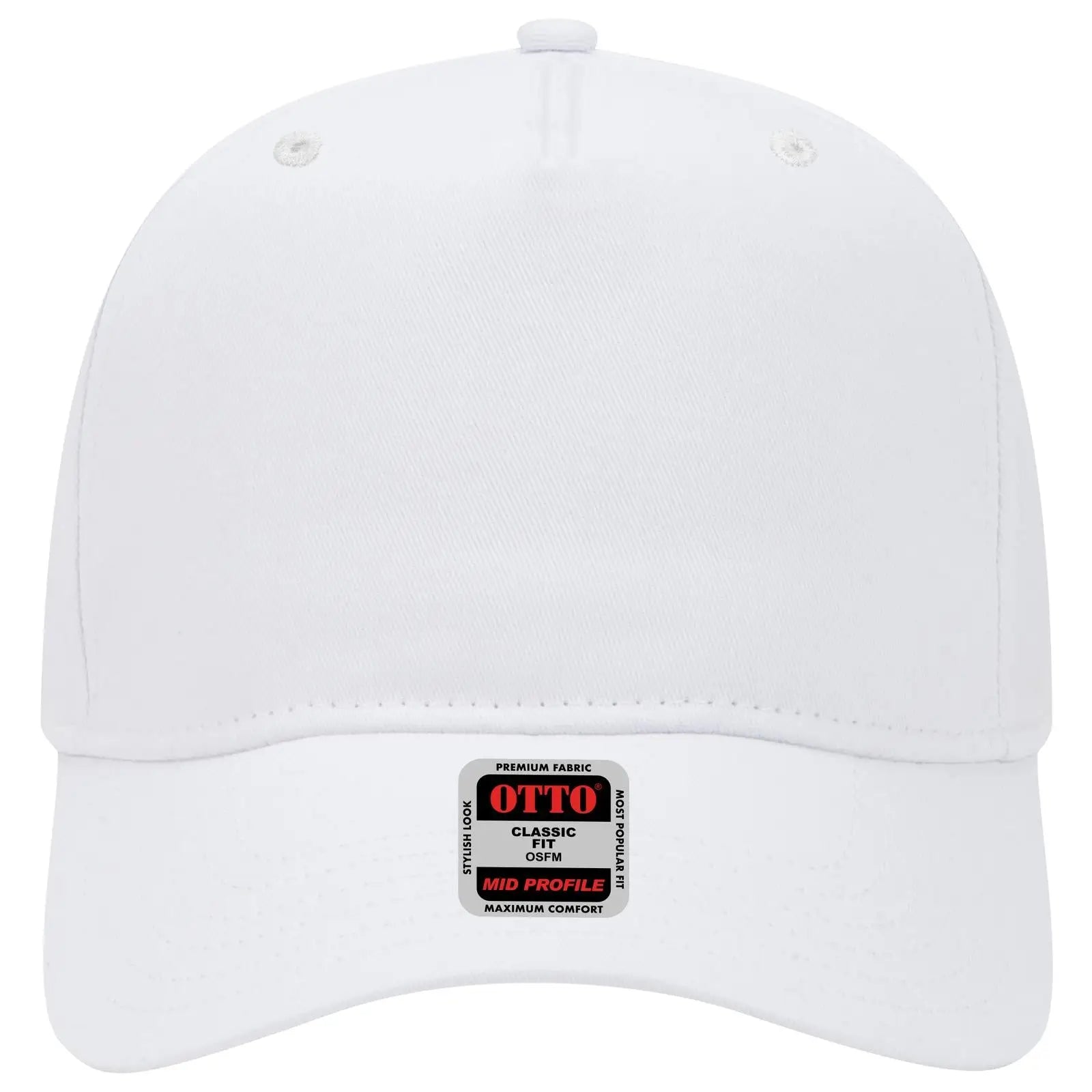 OTTO 31-538 5 Panel Mid Profile Baseball Cap - White - White / 6 1/2’’ - 7 5/8’’