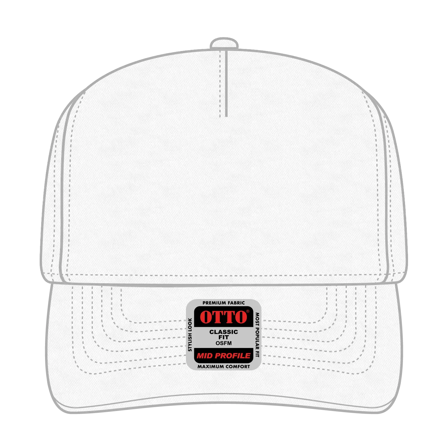 OTTO 31-538 5 Panel Mid Profile Baseball Cap - White - White / 6 1/2’’ - 7 5/8’’