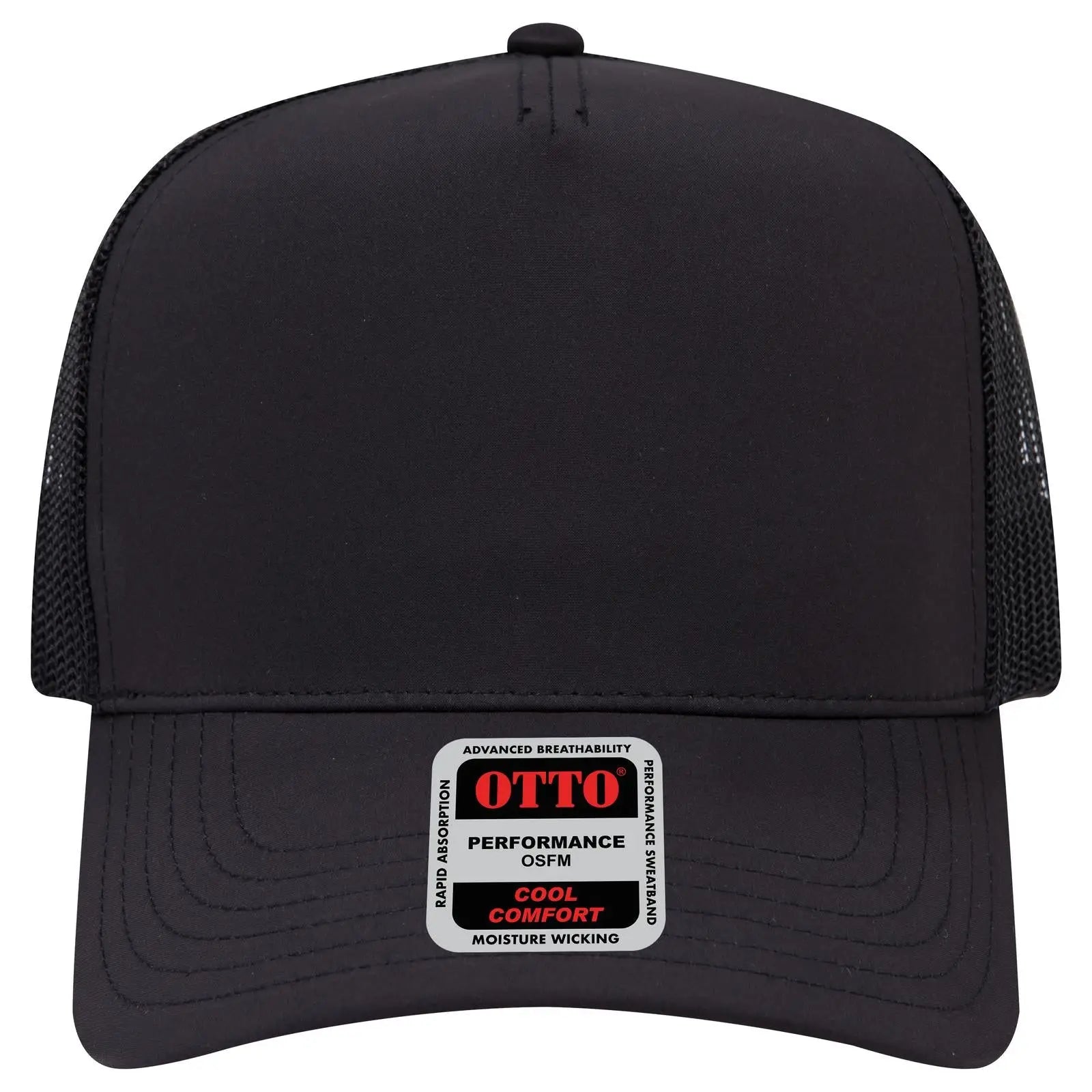 OTTO 32-1 5 Panel Mid Profile Mesh Back Trucker Cap - Black - Black / 7 3/8’’ - 7 5/8’’