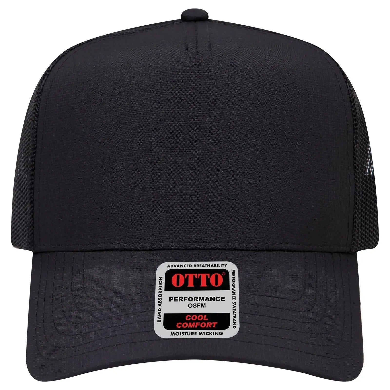 OTTO 32-1 5 Panel Mid Profile Mesh Back Trucker Cap - Black - Black / 7 3/8’’ - 7 5/8’’