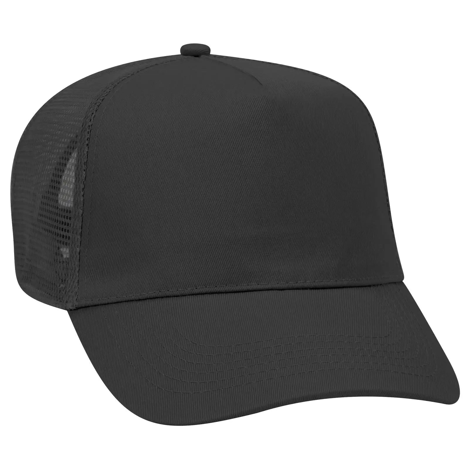 OTTO 32-1104 5 Panel Mid Profile Mesh Back Trucker Cap - Black - Black / 6 1/2’’ - 7 5/8’’