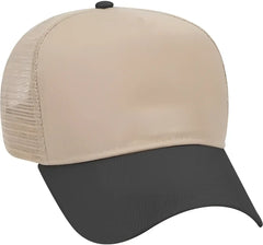 OTTO 32-285 100% Nylon Mesh Back Cotton Twill 5 Panel Pro Style Mesh Back Cap - Black Khaki - Black Khaki / One Size