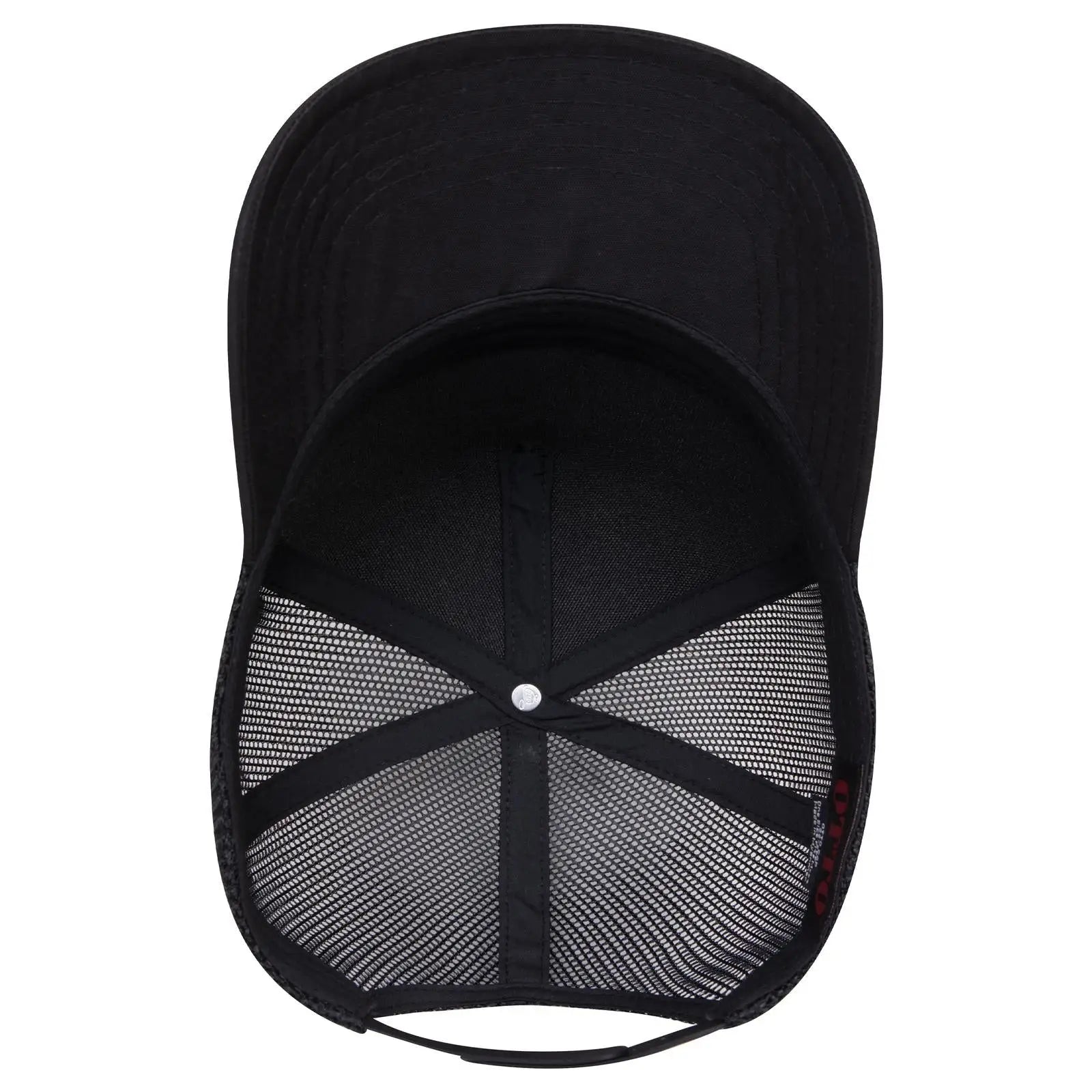OTTO 32-285 5 Panel Mid Profile Mesh Back Trucker Cap - Black - Black / 6 1/2’’ - 7 5/8’’