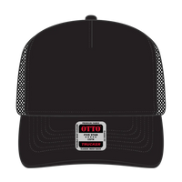 OTTO 32-285 5 Panel Mid Profile Mesh Back Trucker Cap - Black - Black / 6 1/2’’ - 7 5/8’’