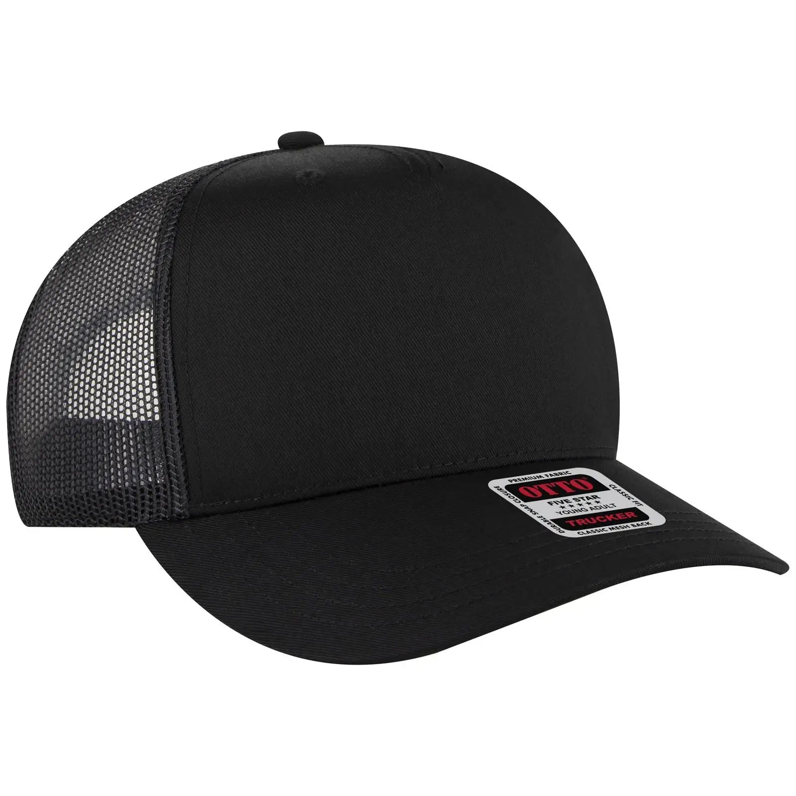 OTTO 32-285 5 Panel Mid Profile Mesh Back Trucker Cap - Black