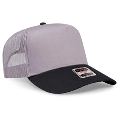 OTTO 32-285 5 Panel Mid Profile Mesh Back Trucker Cap - Blk/Gry - Blk/Gry / 6 1/2’’ - 7 5/8’’