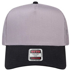 OTTO 32-285 5 Panel Mid Profile Mesh Back Trucker Cap - Blk/Gry - Blk/Gry / 6 1/2’’ - 7 5/8’’