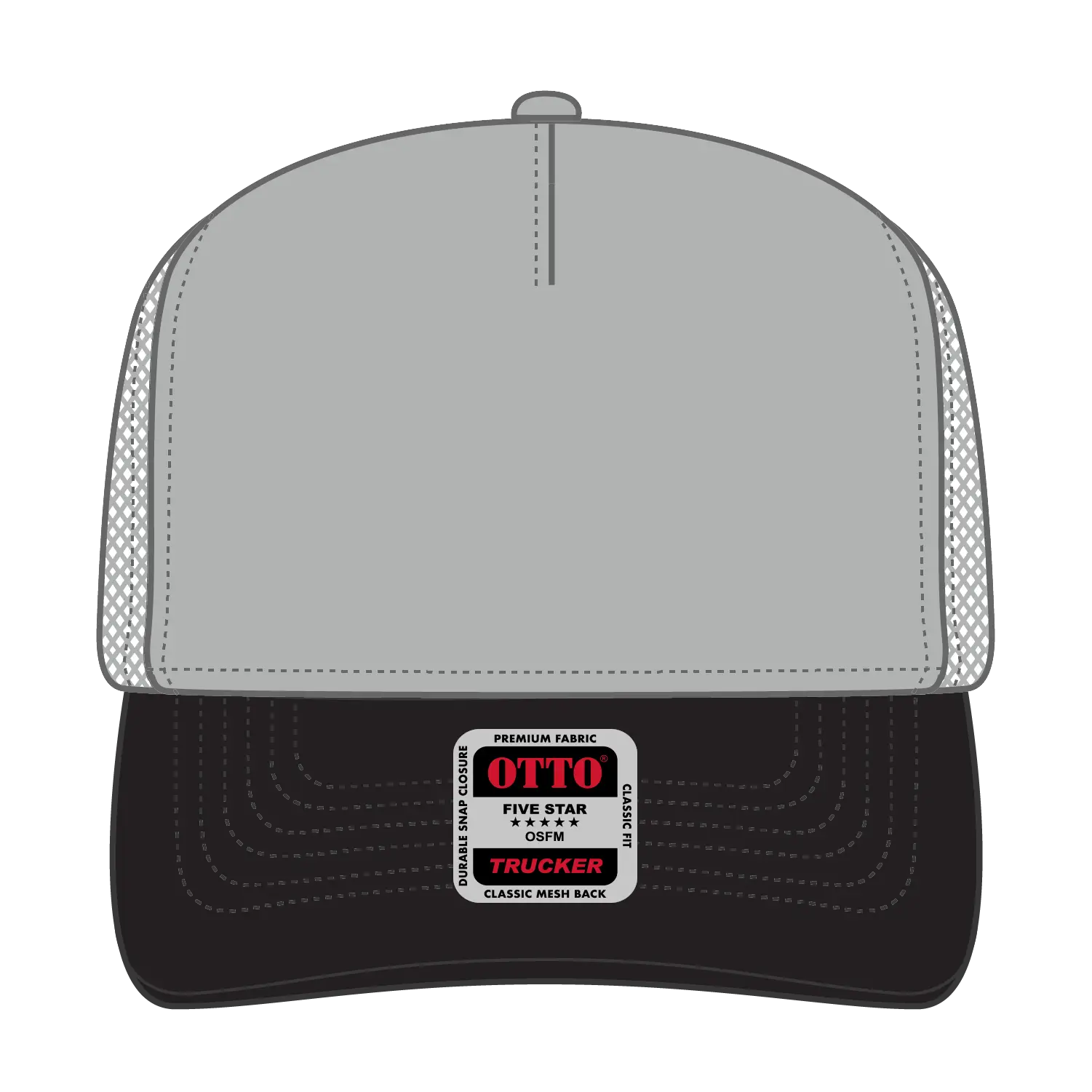 OTTO 32-285 5 Panel Mid Profile Mesh Back Trucker Cap - Blk/Gry - Blk/Gry / 6 1/2’’ - 7 5/8’’