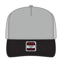 OTTO 32-285 5 Panel Mid Profile Mesh Back Trucker Cap - Blk/Gry - Blk/Gry / 6 1/2’’ - 7 5/8’’