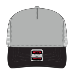 OTTO 32-285 5 Panel Mid Profile Mesh Back Trucker Cap - Blk/Gry - Blk/Gry / 6 1/2’’ - 7 5/8’’