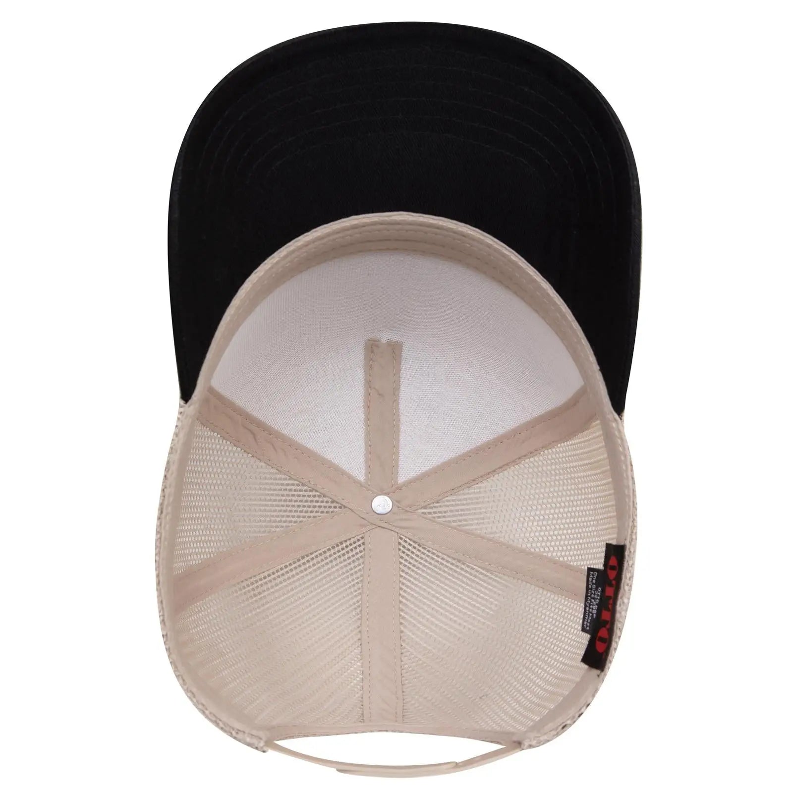 OTTO 32-285 5 Panel Mid Profile Mesh Back Trucker Cap - Blk/Kha - Blk/Kha / 6 1/2’’ - 7 5/8’’