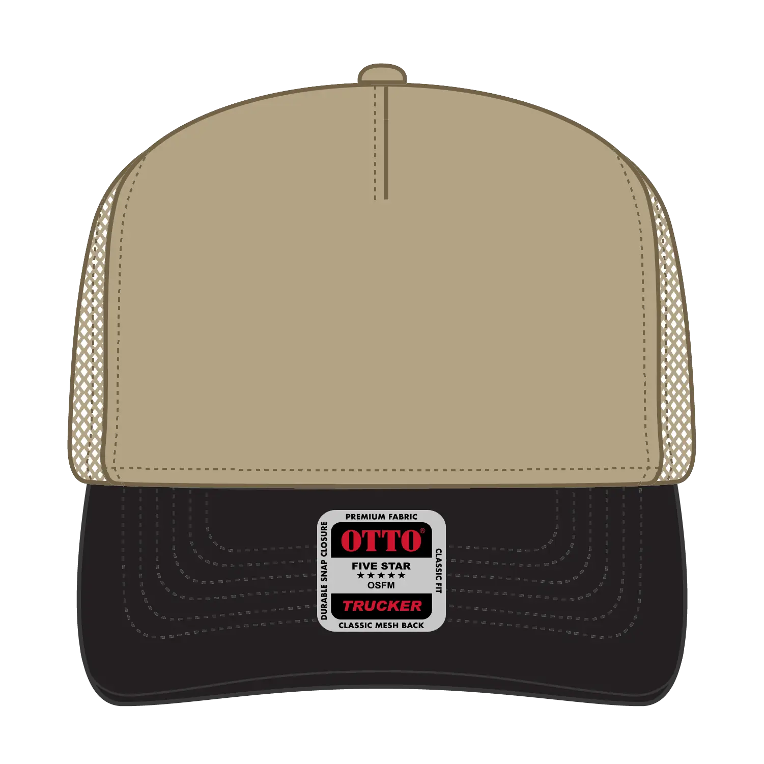 OTTO 32-285 5 Panel Mid Profile Mesh Back Trucker Cap - Blk/Kha - Blk/Kha / 6 1/2’’ - 7 5/8’’