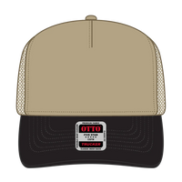 OTTO 32-285 5 Panel Mid Profile Mesh Back Trucker Cap - Blk/Kha - Blk/Kha / 6 1/2’’ - 7 5/8’’