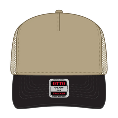 OTTO 32-285 5 Panel Mid Profile Mesh Back Trucker Cap - Blk/Kha - Blk/Kha / 6 1/2’’ - 7 5/8’’