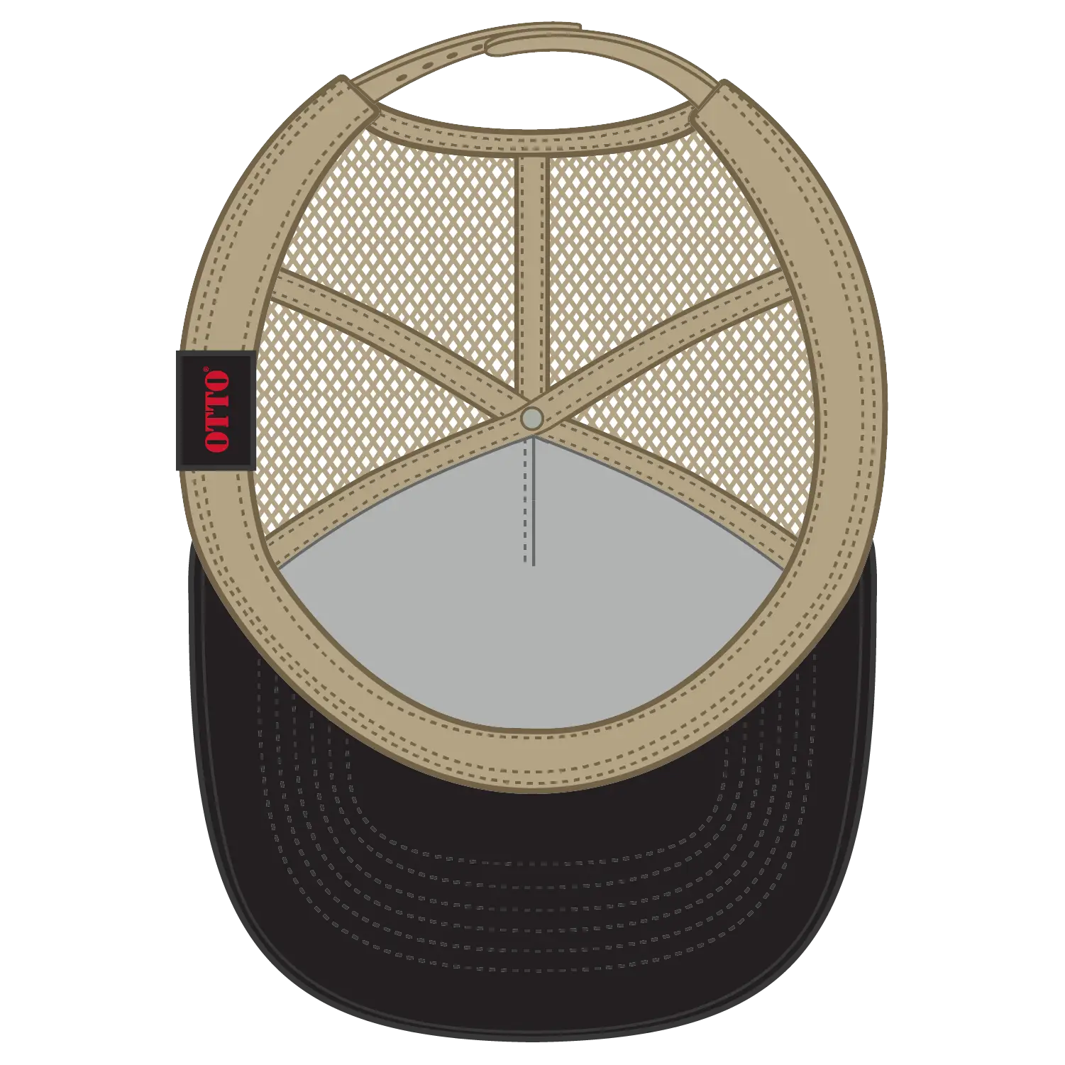OTTO 32-285 5 Panel Mid Profile Mesh Back Trucker Cap - Blk/Kha - Blk/Kha / 6 1/2’’ - 7 5/8’’