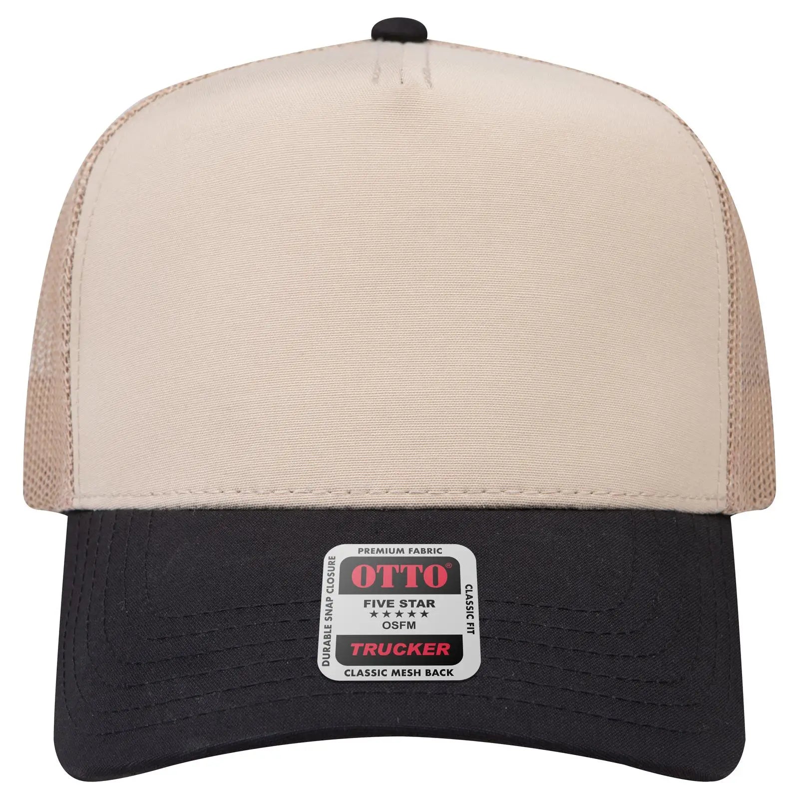 OTTO 32-285 5 Panel Mid Profile Mesh Back Trucker Cap - Blk/Khk - Blk/Khk / 6 1/2’’ - 7 5/8’’