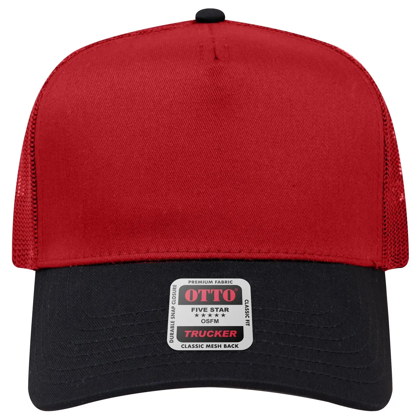 OTTO 32-285 5 Panel Mid Profile Mesh Back Trucker Cap - Blk/Red - Blk/Red / 6 1/2’’ - 7 5/8’’