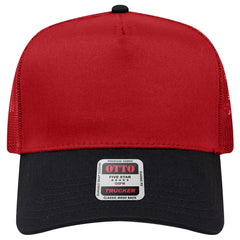 OTTO 32-285 5 Panel Mid Profile Mesh Back Trucker Cap - Blk/Red - Blk/Red / 6 1/2’’ - 7 5/8’’