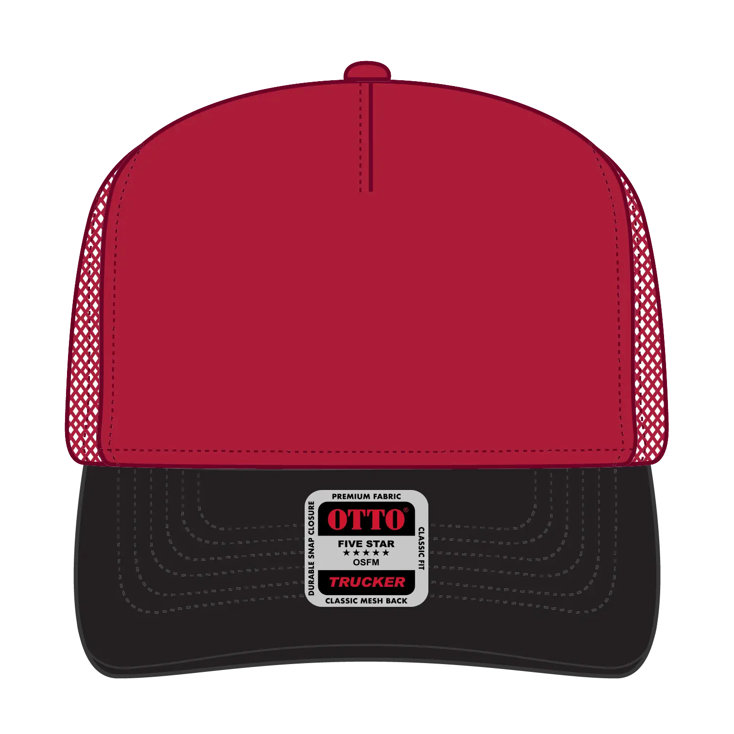 OTTO 32-285 5 Panel Mid Profile Mesh Back Trucker Cap - Blk/Red - Blk/Red / 6 1/2’’ - 7 5/8’’