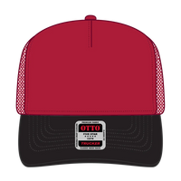OTTO 32-285 5 Panel Mid Profile Mesh Back Trucker Cap - Blk/Red - Blk/Red / 6 1/2’’ - 7 5/8’’