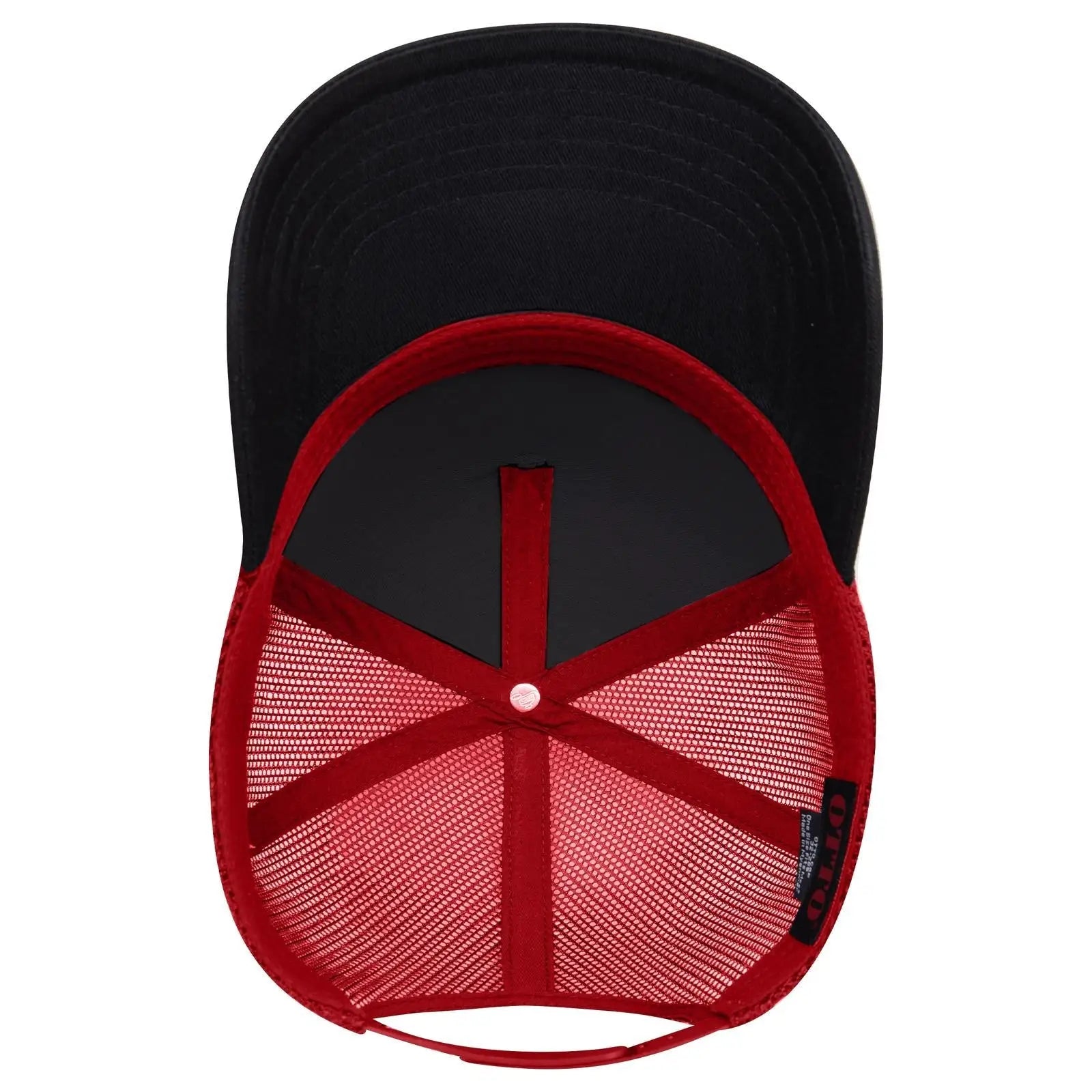 OTTO 32-285 5 Panel Mid Profile Mesh Back Trucker Cap - Blk/Red - Blk/Red / 6 1/2’’ - 7 5/8’’
