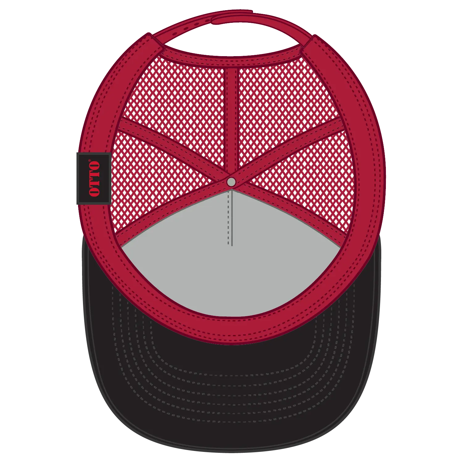 OTTO 32-285 5 Panel Mid Profile Mesh Back Trucker Cap - Blk/Red - Blk/Red / 6 1/2’’ - 7 5/8’’