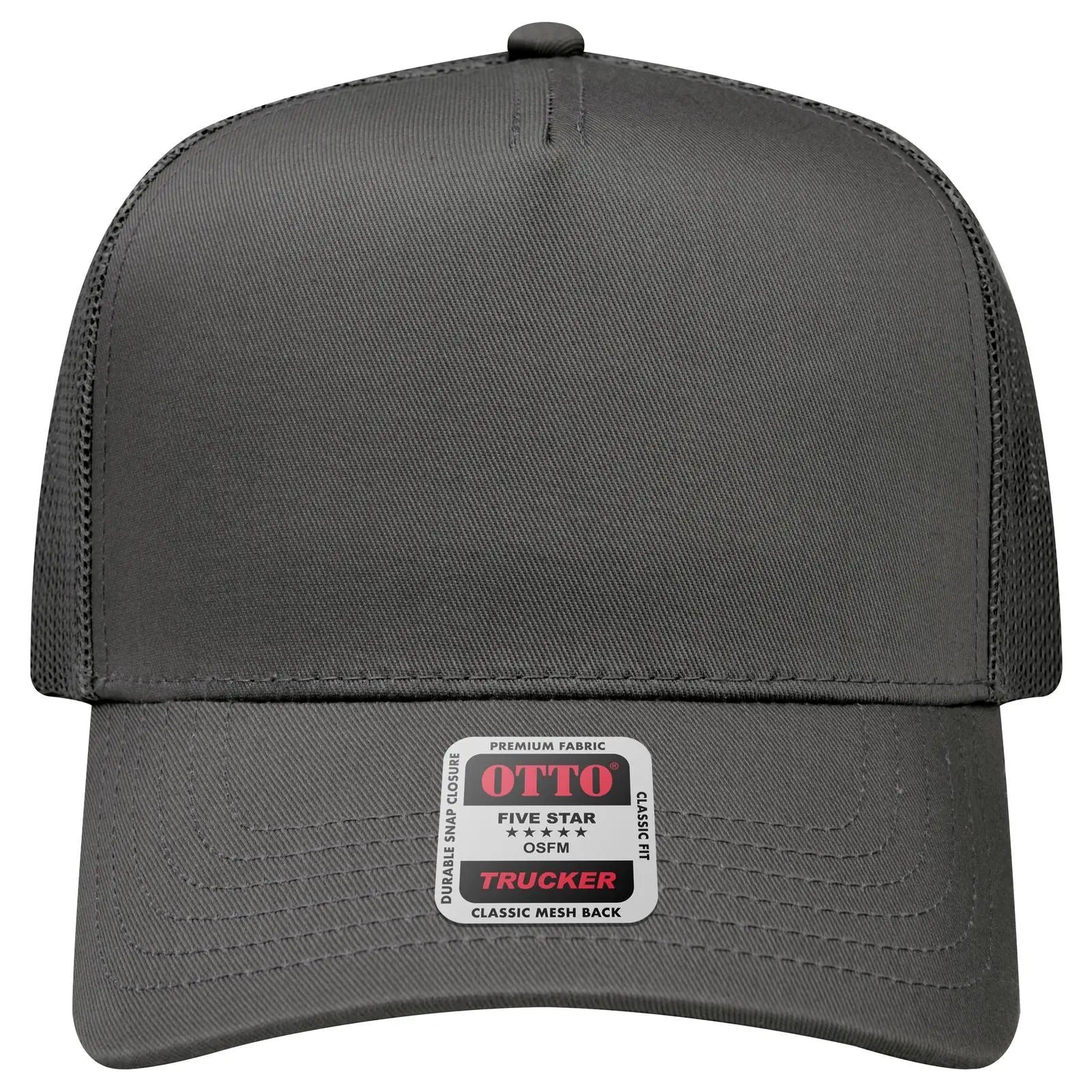OTTO 32-285 5 Panel Mid Profile Mesh Back Trucker Cap - Char. Gray - Char. Gray / 6 1/2’’ - 7 5/8’’