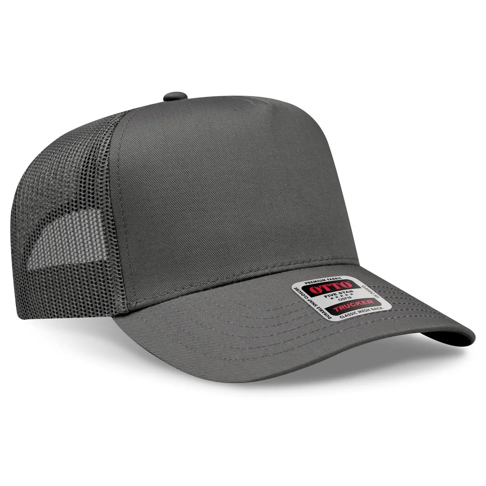 OTTO 32-285 5 Panel Mid Profile Mesh Back Trucker Cap - Char. Gray - Char. Gray / 6 1/2’’ - 7 5/8’’