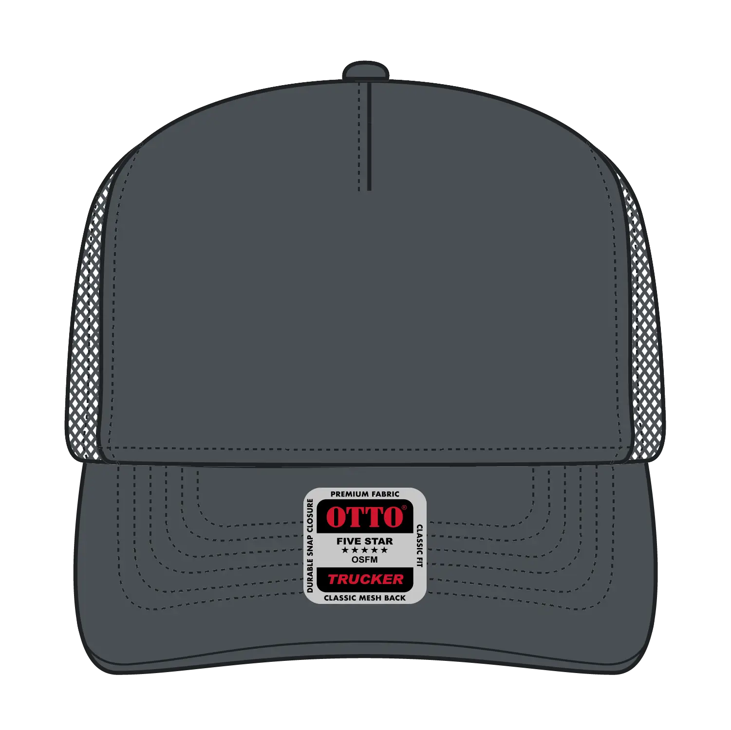 OTTO 32-285 5 Panel Mid Profile Mesh Back Trucker Cap - Char. Gray - Char. Gray / 6 1/2’’ - 7 5/8’’