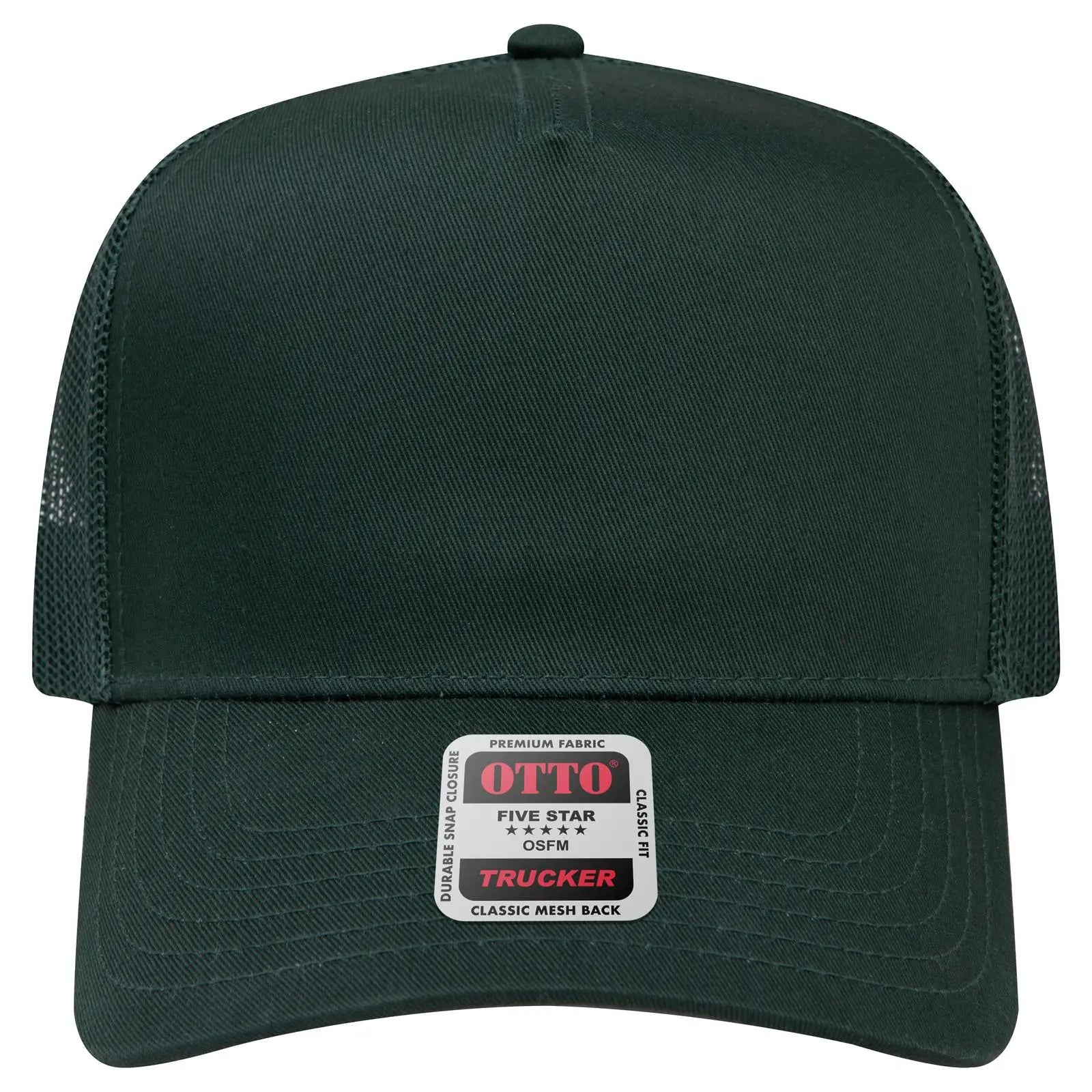 OTTO 32-285 5 Panel Mid Profile Mesh Back Trucker Cap - Dk. Green - Dk. Green / 6 1/2’’ - 7 5/8’’